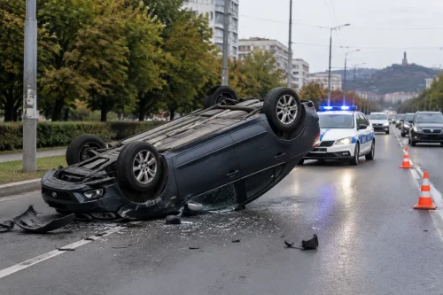 Кола се обърна по таван и блокира бул. „Цар Борис III Обединител“ в Пловдив