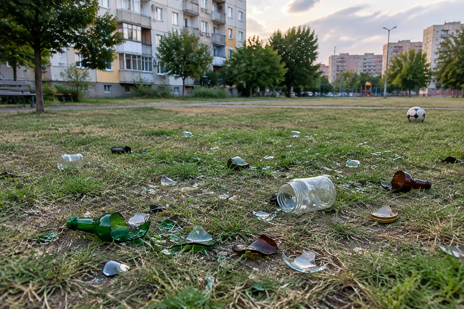 Деца трошат стъкла в пловдивската Тракия и превръщат поляна в риск