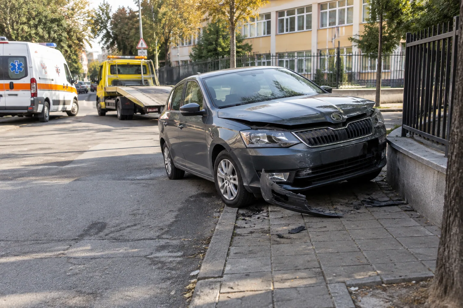 Кола се качи на тротоар в Пловдив до училище