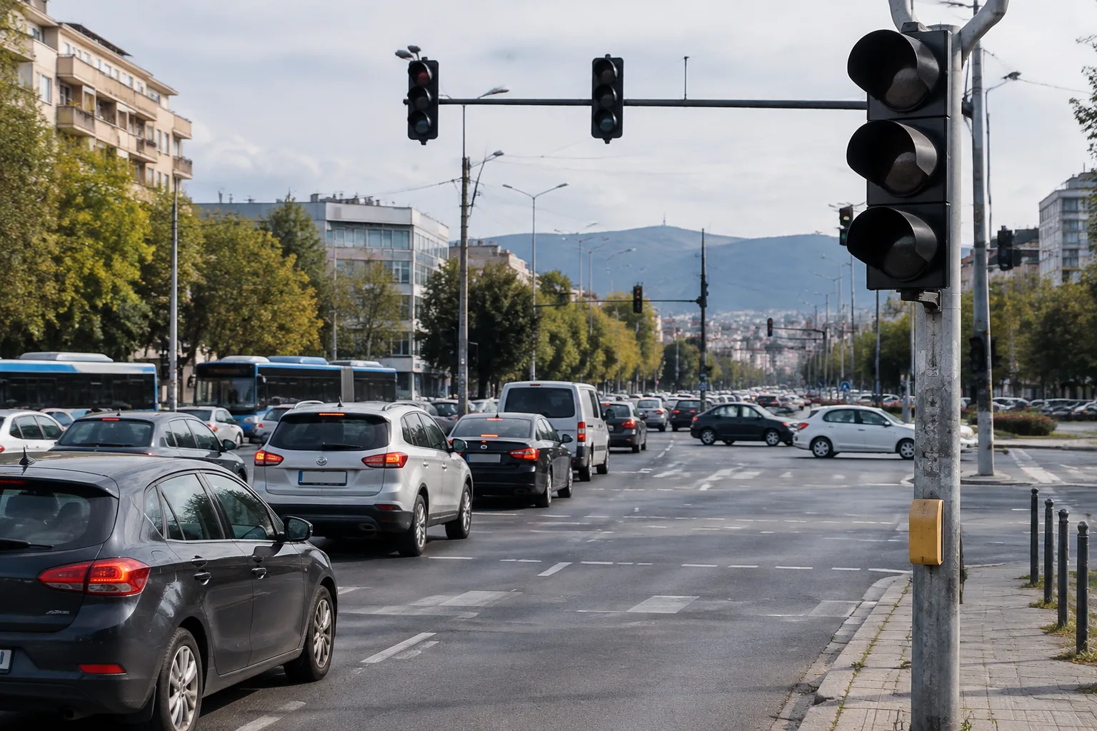 Светофарът на „Пещерско шосе“ в Пловдив угасна, трафикът се затрудни